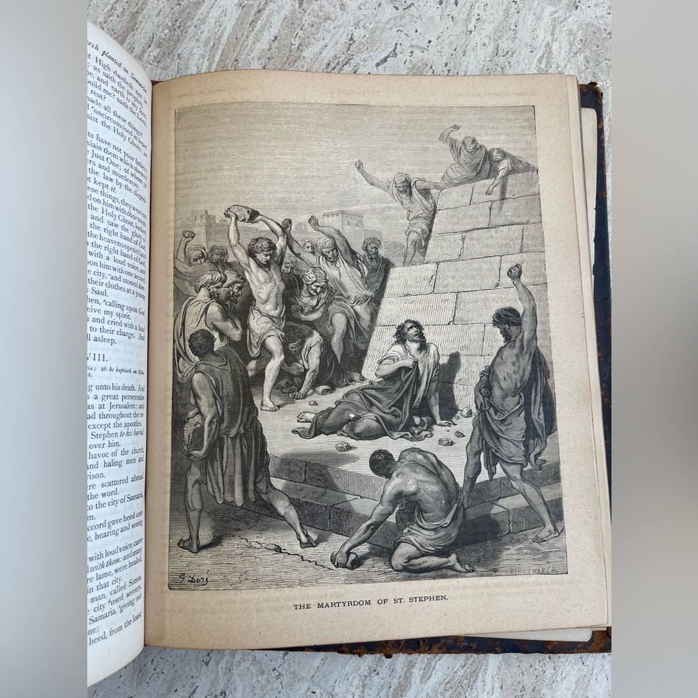 Antique 1879 Leather Family Pictorial Holy Bible G. Dore-Illman Brothers - Picture 11 of 16